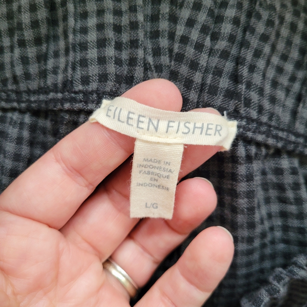 Eileen Fisher Puckered Organic Linen Tapered Pant Black Gray - Picture 10 of 11